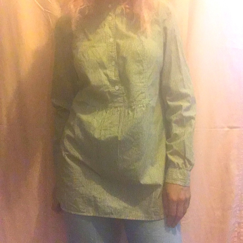 Ochre and olive pinstriped button up tunic**3/$25